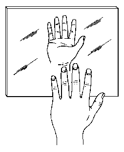 [Figure 1. Hand  
in front of plane mirror, showing hand image correctly  
oriented.]